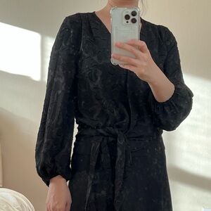 Madewell Black Textured Long Sleeve Blouse